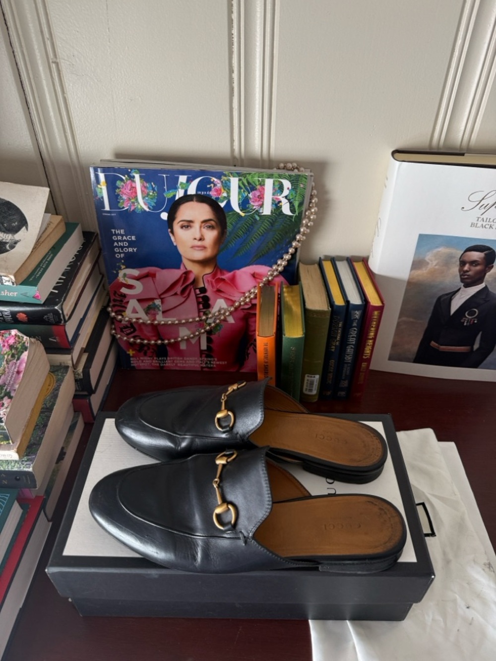 Gucci Black Leather Horsebit Slip-On Mules